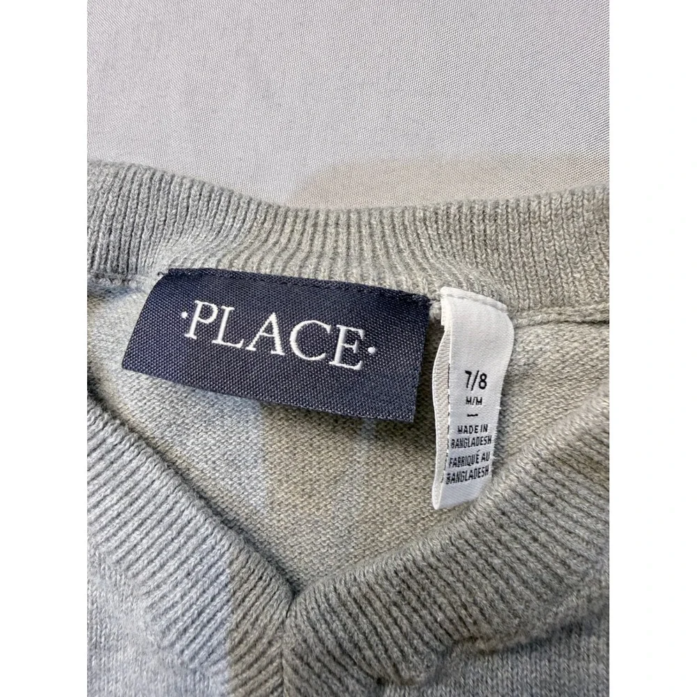 The Childrens Place Boys Gray V-Neck Sweater 100% Cotton Size 7/8 Medium RN59284